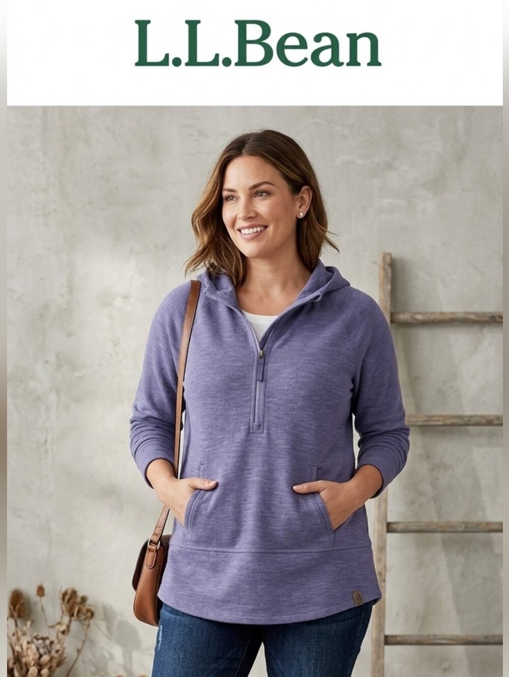 L.L.Bean Women's Lavender Half-Zip Hooded Pullover